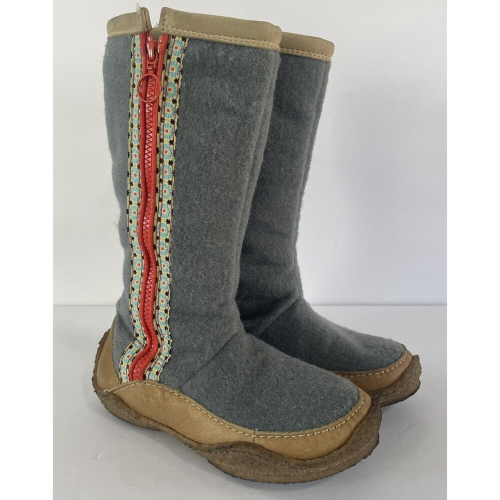 SOREL Boots Norquay Womens US 6 Gray Wool Leather Fleece Winter Lined Side Zip